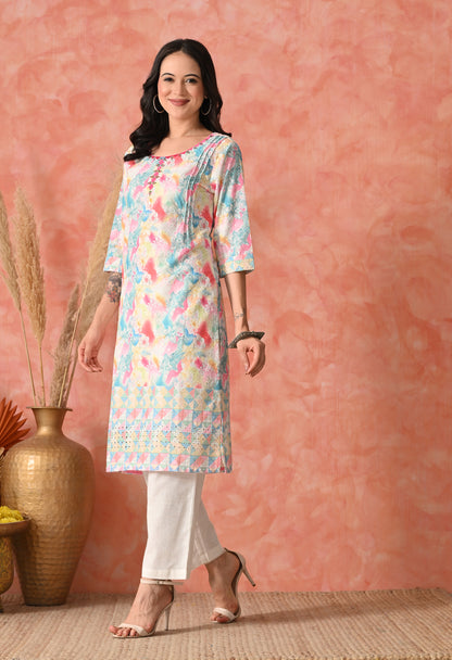Rose Quartz Radiance: Hand-Embroidered Chikankari Kurta Set