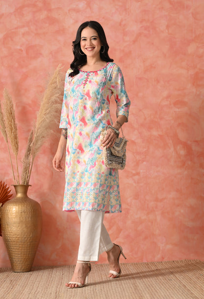 Rose Quartz Radiance: Hand-Embroidered Chikankari Kurta Set