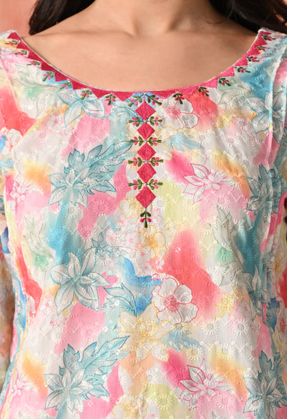 Rose Quartz Radiance: Hand-Embroidered Chikankari Kurta Set