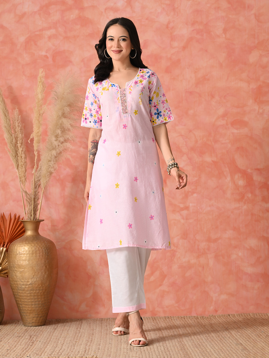 Emerald Vines: Teal Chikankari Kurta Set