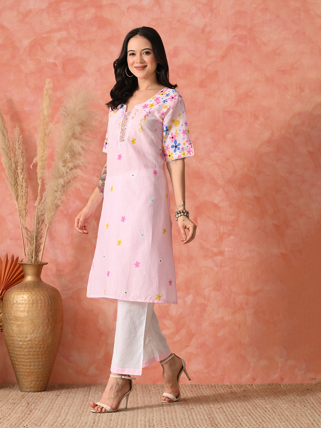 Emerald Vines: Teal Chikankari Kurta Set