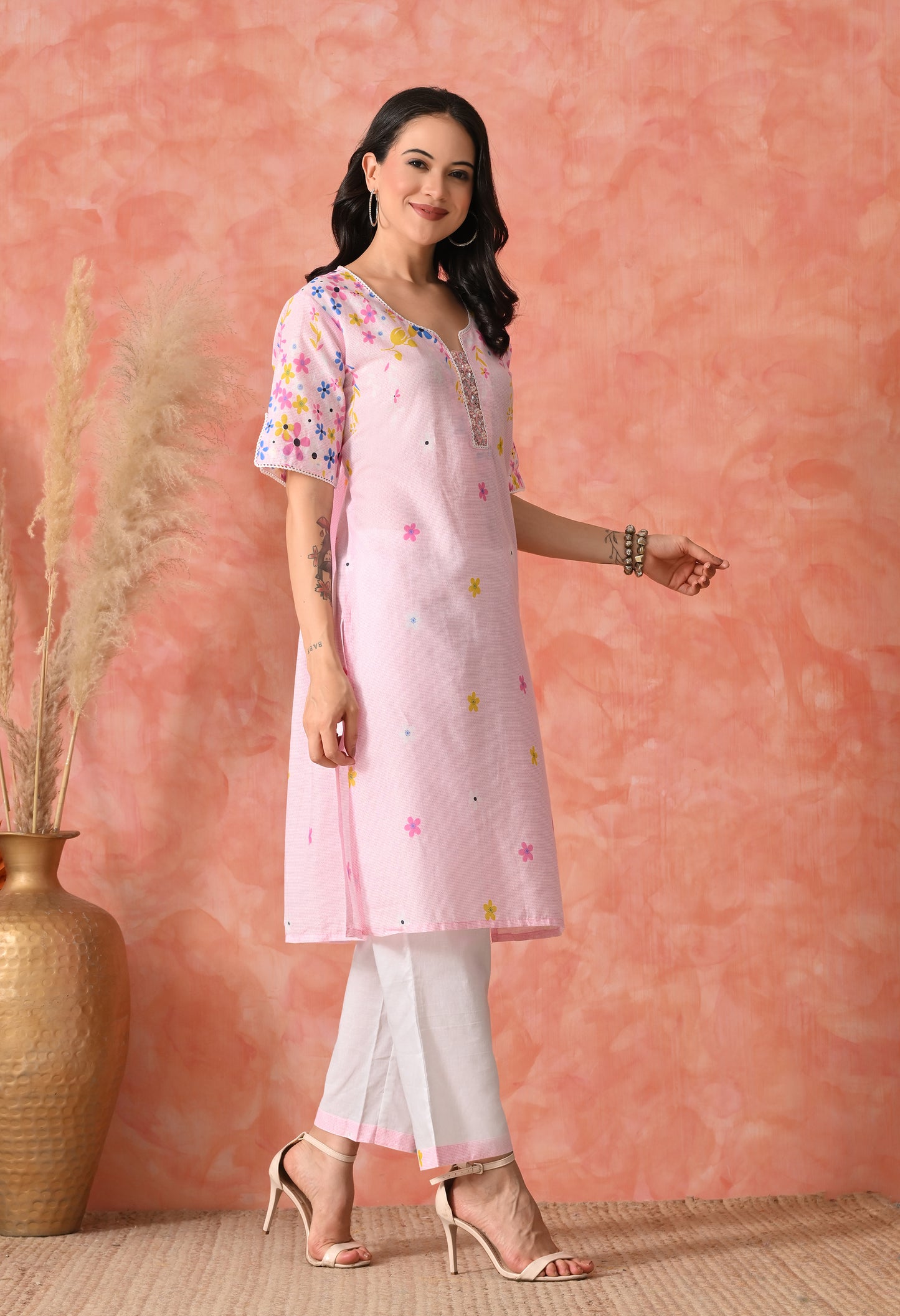 Emerald Vines: Teal Chikankari Kurta Set