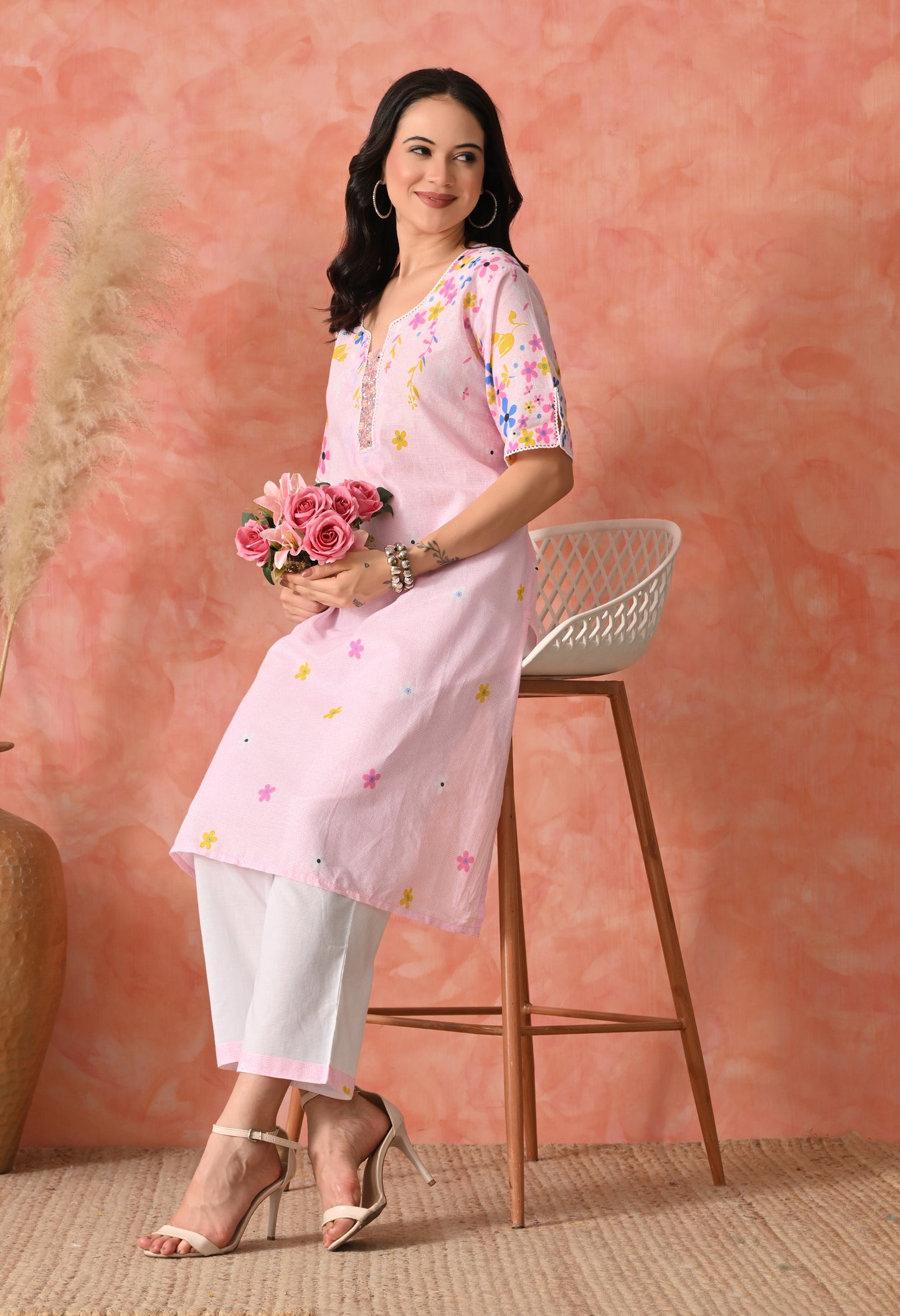 Emerald Vines: Teal Chikankari Kurta Set