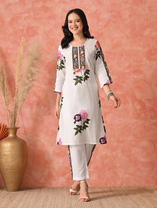 Lavender Luxe: Hand-Embroidered Chikankari Kurta Set