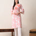Peachy Bloom Floral Cotton Kurta with Hand-Embroidery and Bell Sleeves