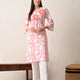 Peachy Bloom Floral Cotton Kurta with Hand-Embroidery and Bell Sleeves