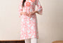 Peachy Bloom Floral Cotton Kurta with Hand-Embroidery and Bell Sleeves