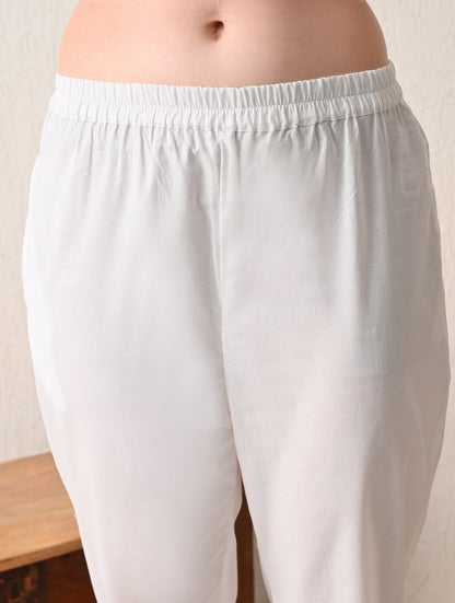 Peachy Bloom Floral Cotton Kurta with Hand-Embroidery and Bell Sleeves