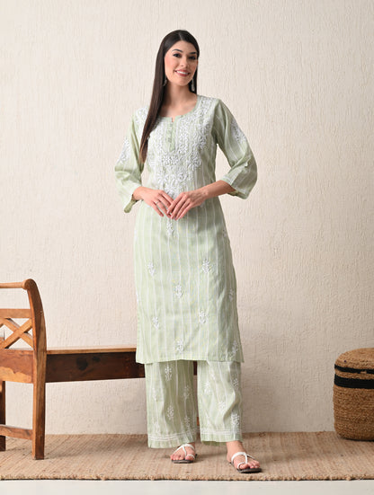 Mint Sage Whisper Chikankari Cotton Kurta Set