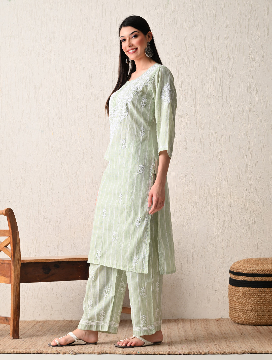 Mint Sage Whisper Chikankari Cotton Kurta Set