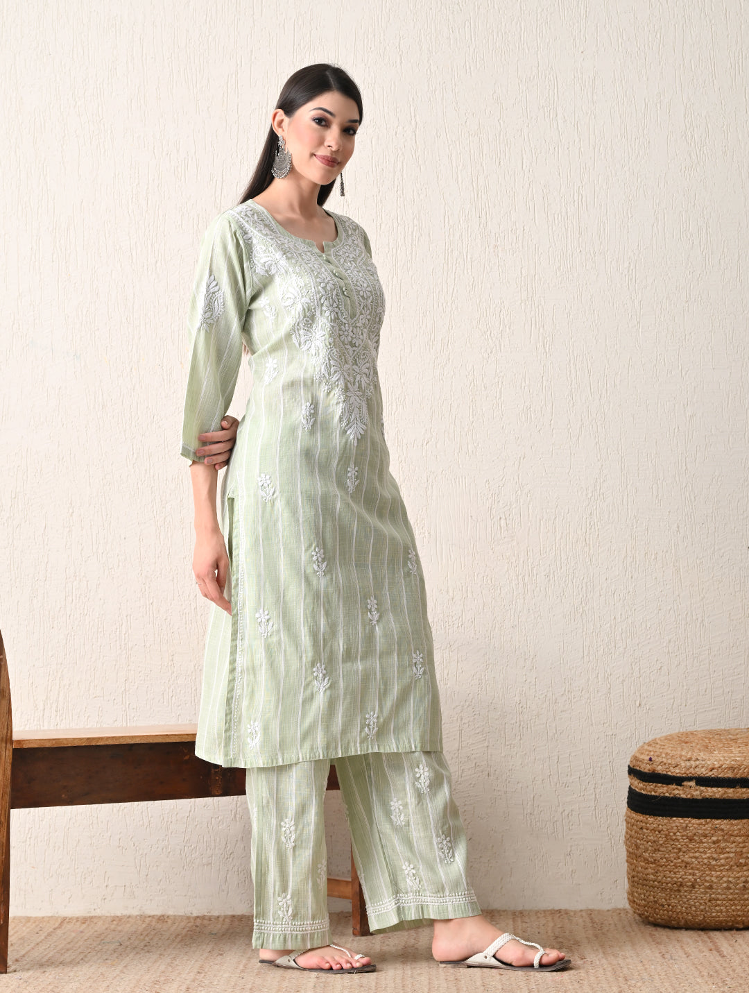 Mint Sage Whisper Chikankari Cotton Kurta Set
