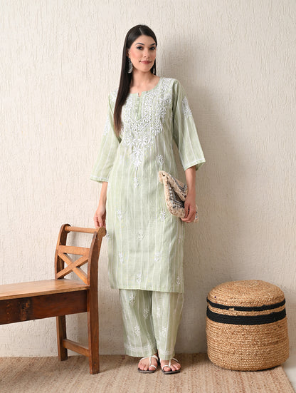 Mint Sage Whisper Chikankari Cotton Kurta Set