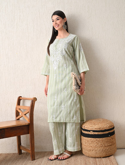 Mint Sage Whisper Chikankari Cotton Kurta Set