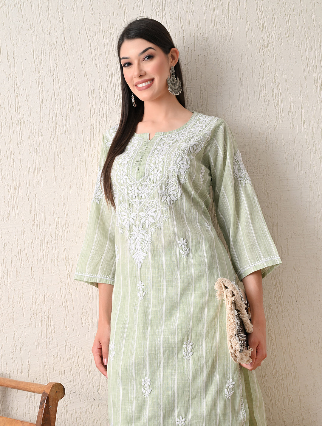 Mint Sage Whisper Chikankari Cotton Kurta Set