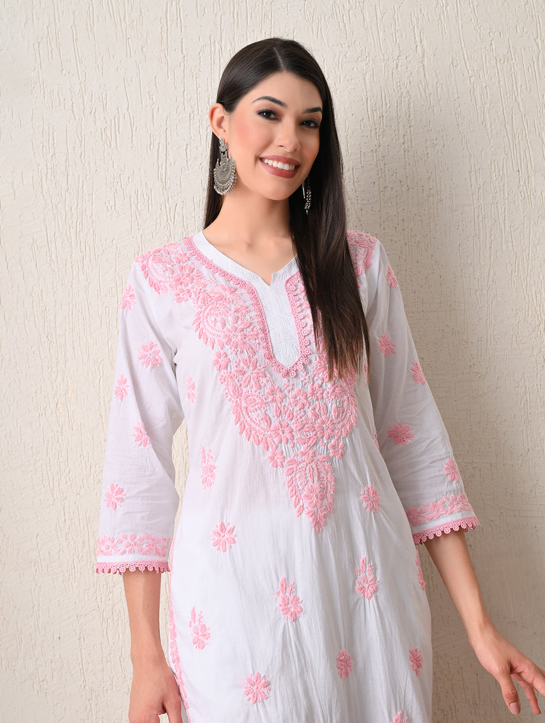 Pink Sage Striped Chikankari Kurta Set