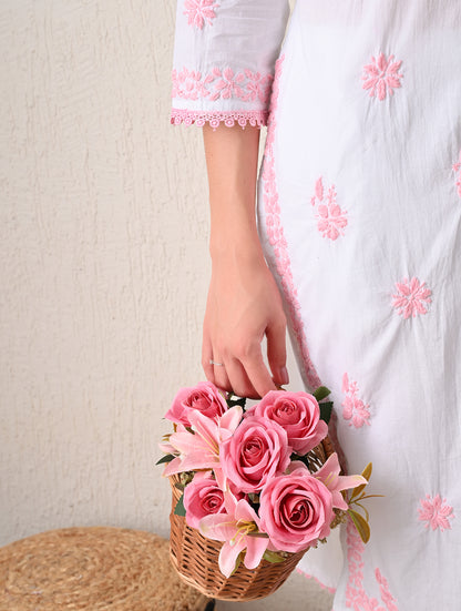 Pink Sage Striped Chikankari Kurta Set