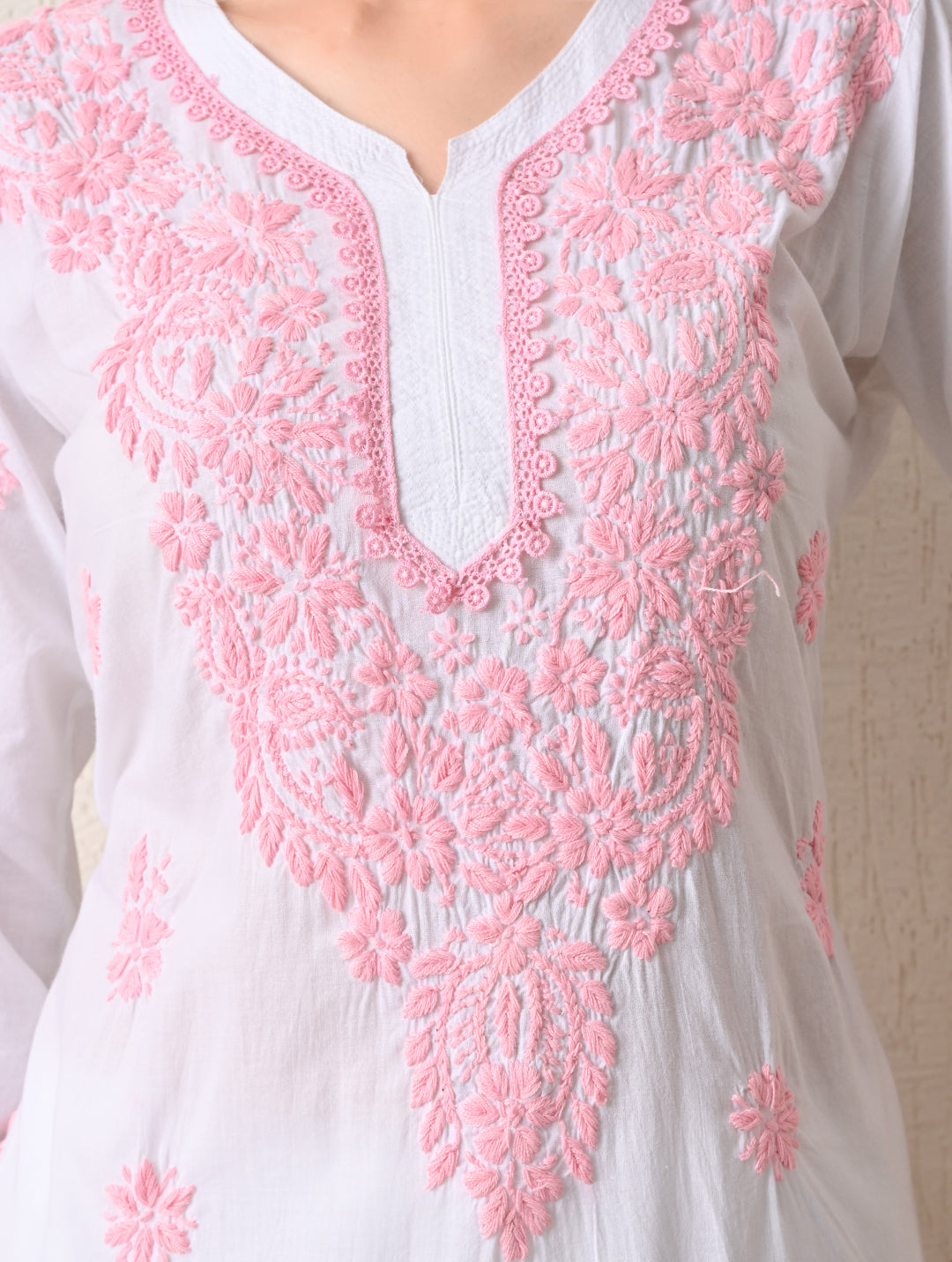 Pink Sage Striped Chikankari Kurta Set