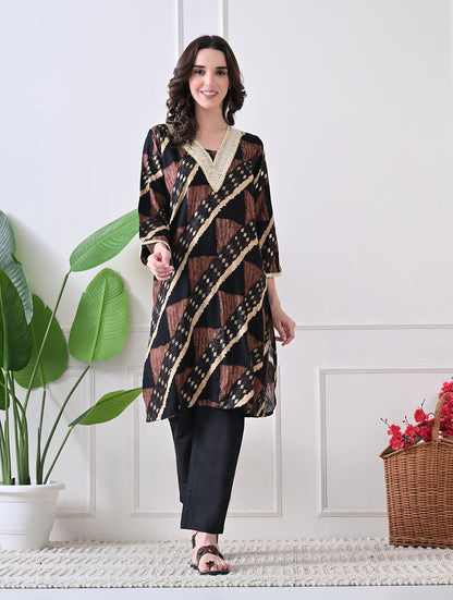 Sienna Geometric Printed Tunic Set with Gota Embroidery