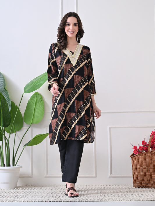 Sienna Geometric Printed Tunic Set with Gota Embroidery