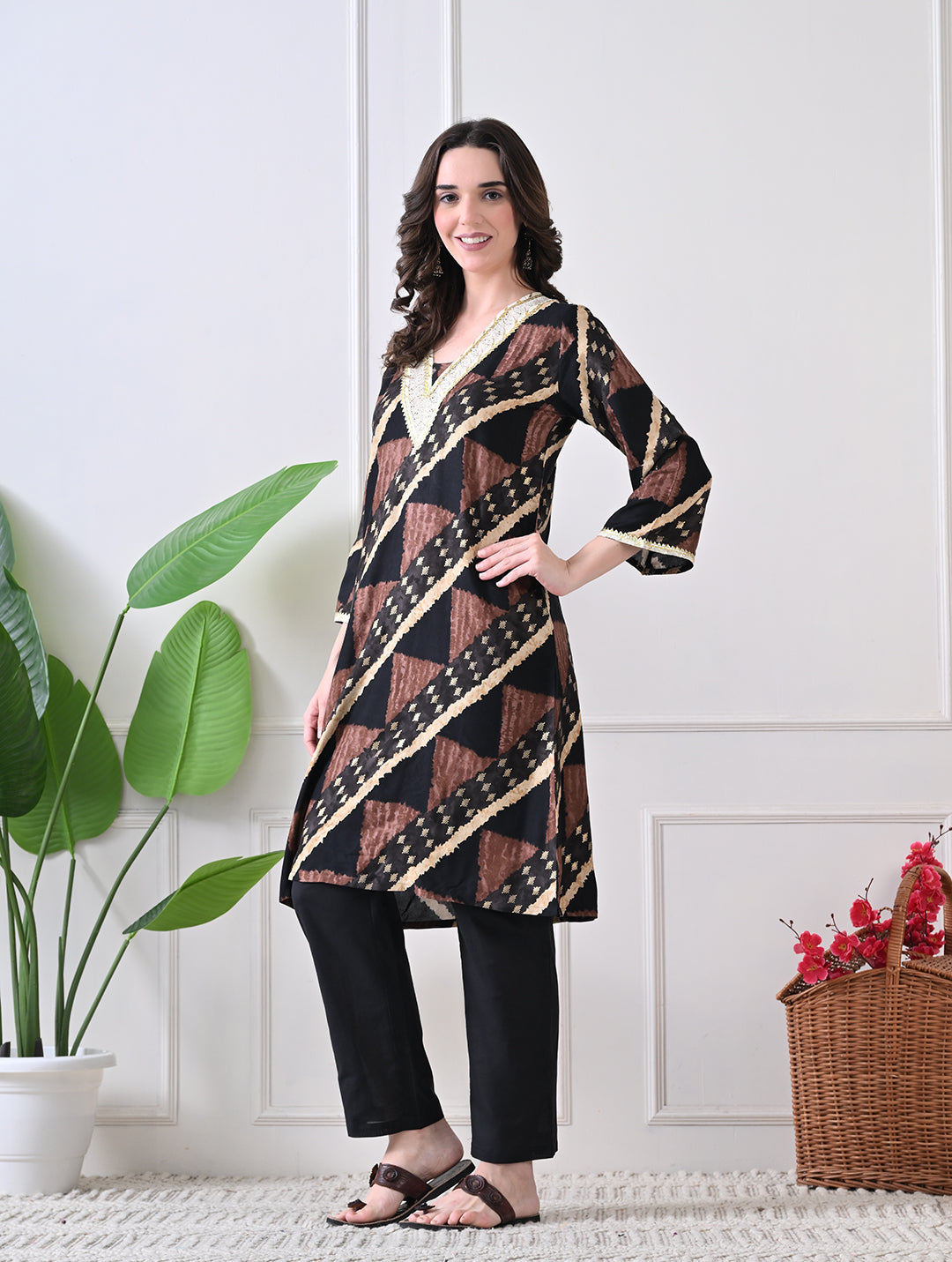 Sienna Geometric Printed Tunic Set with Gota Embroidery