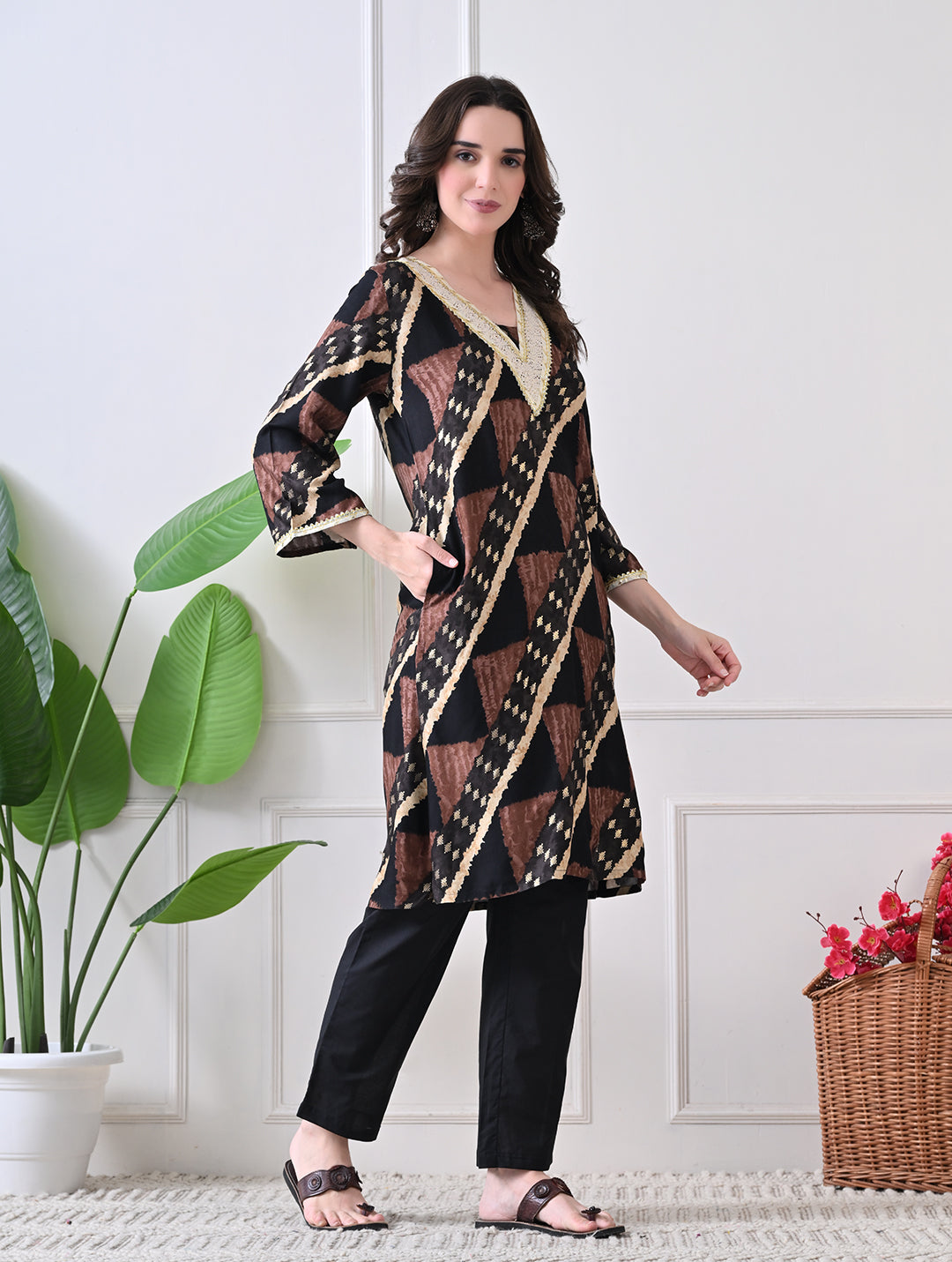 Sienna Geometric Printed Tunic Set with Gota Embroidery