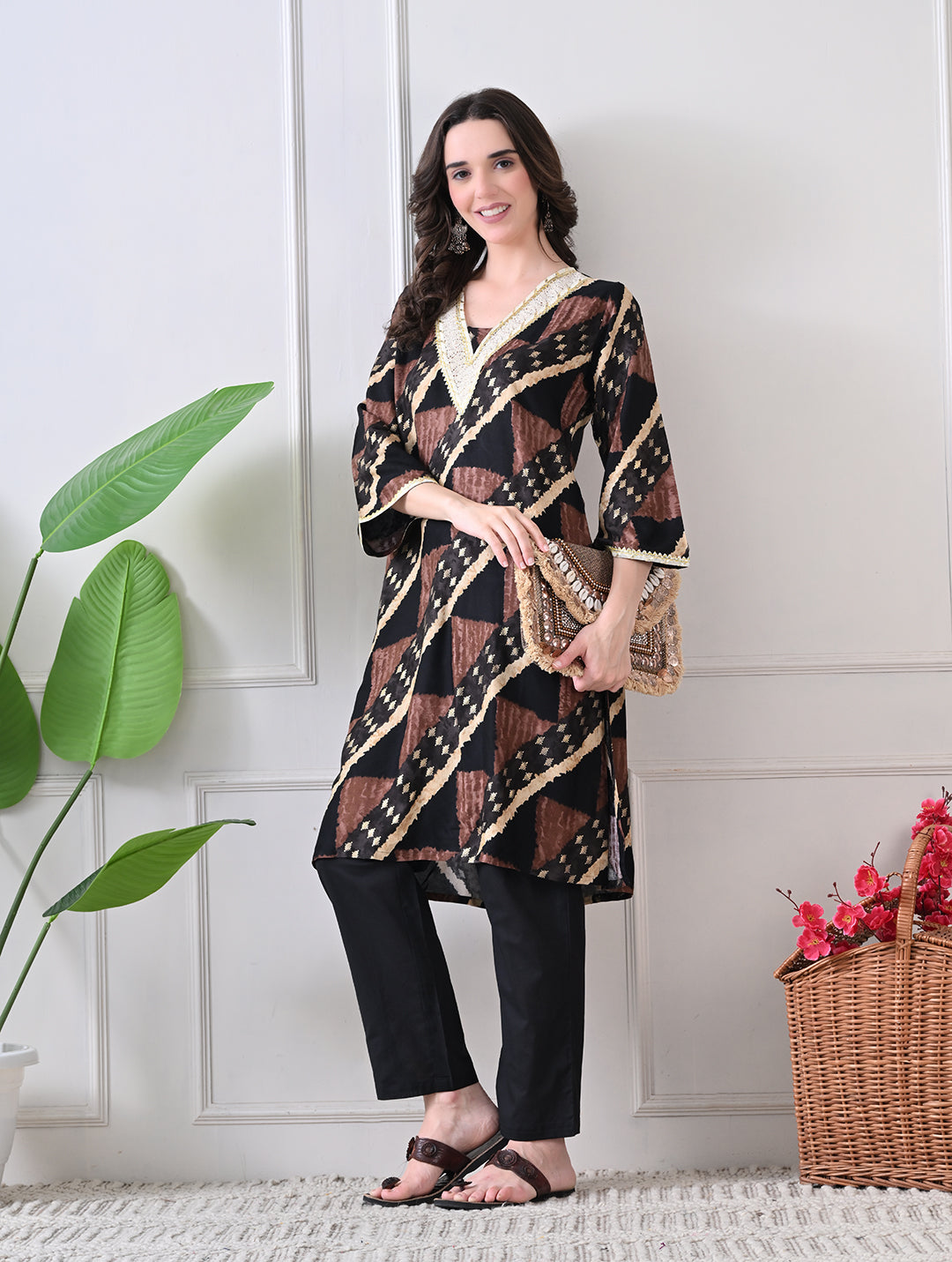 Sienna Geometric Printed Tunic Set with Gota Embroidery