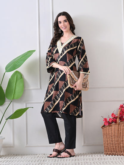 Sienna Geometric Printed Tunic Set with Gota Embroidery