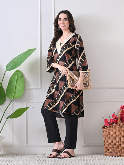Sienna Geometric Printed Tunic Set with Gota Embroidery