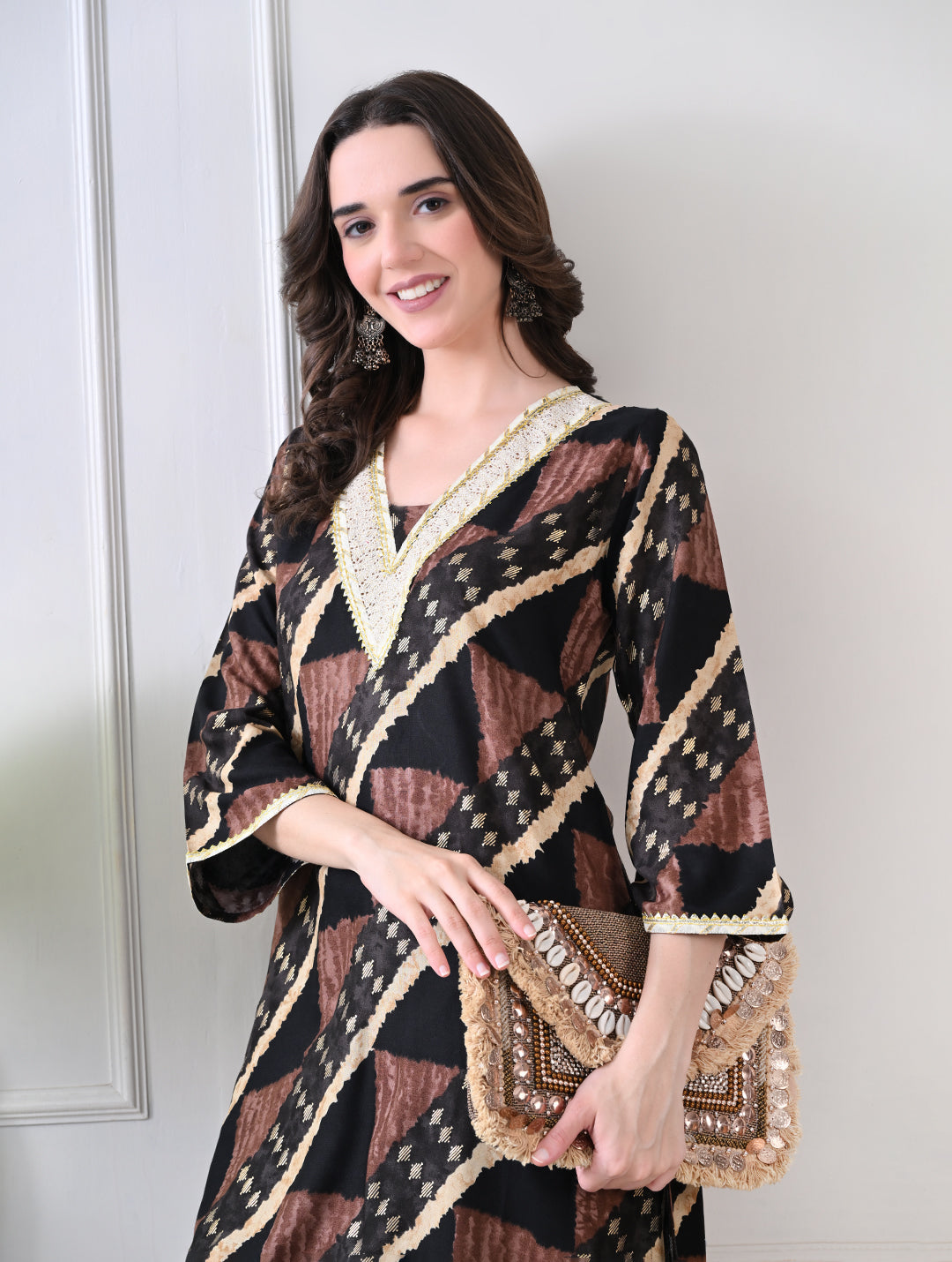 Sienna Geometric Printed Tunic Set with Gota Embroidery