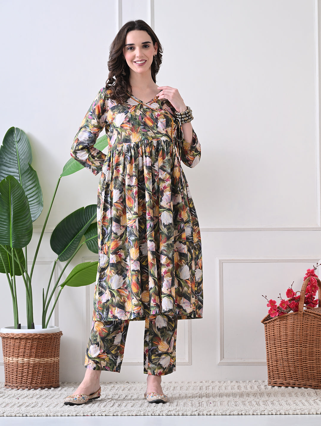 Autumn Flora Angrakha Tunic & Trouser Set