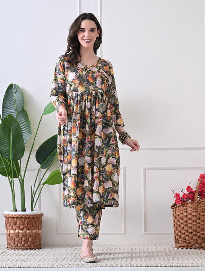 Autumn Flora Angrakha Tunic & Trouser Set