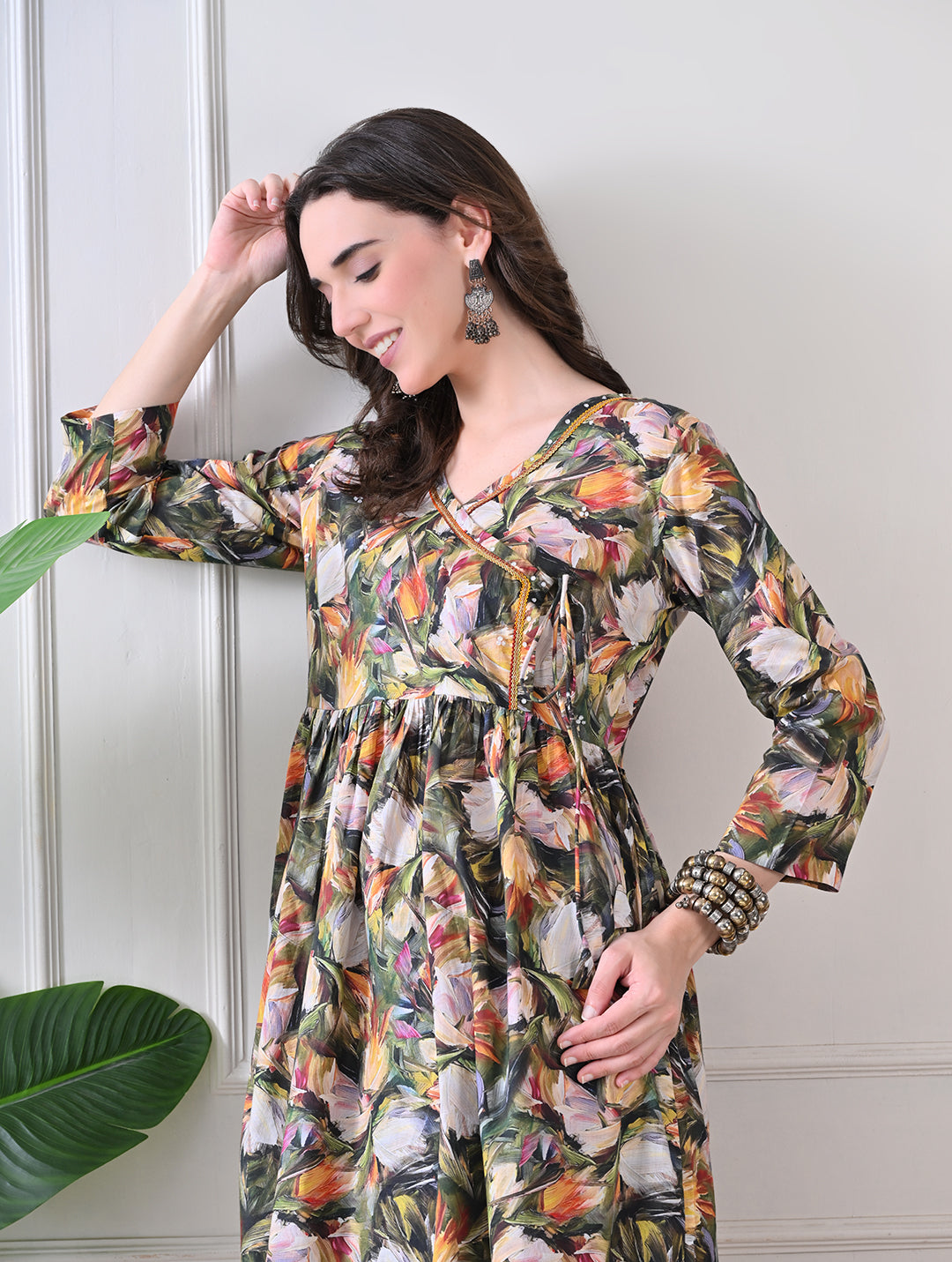 Autumn Flora Angrakha Tunic & Trouser Set