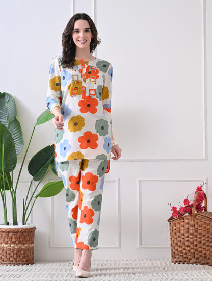 Midnight Mosaic Embroidered Tunic Set