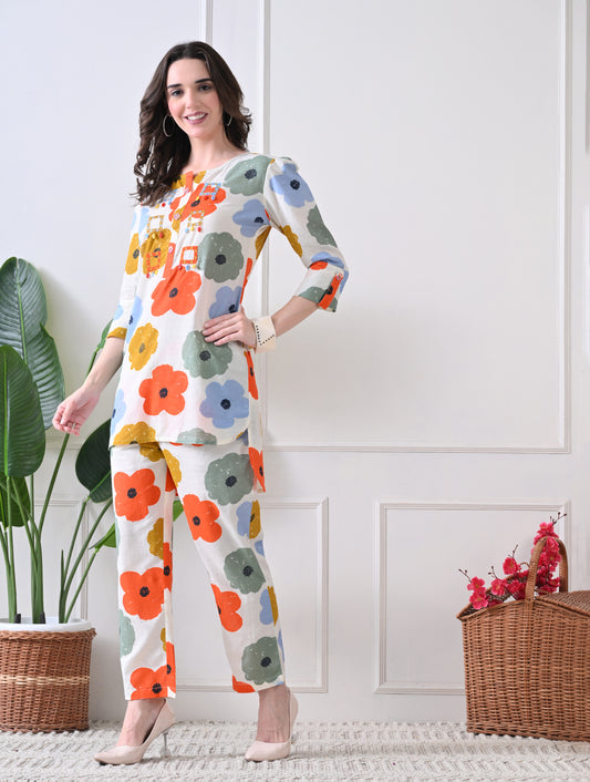 Midnight Mosaic Embroidered Tunic Set