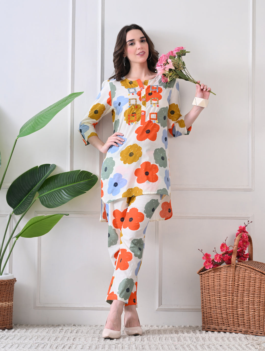 Midnight Mosaic Embroidered Tunic Set