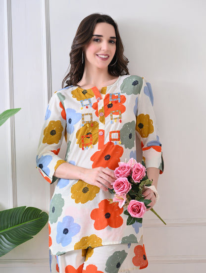 Midnight Mosaic Embroidered Tunic Set