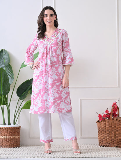 Sedona Geometric Silk-Blend Tunic Set with Gota Embroidery