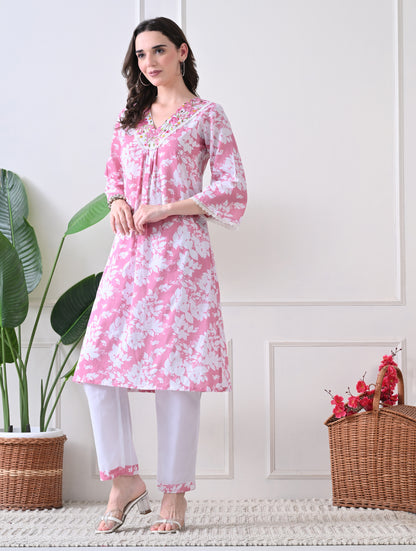 Sedona Geometric Silk-Blend Tunic Set with Gota Embroidery