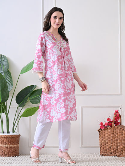 Sedona Geometric Silk-Blend Tunic Set with Gota Embroidery