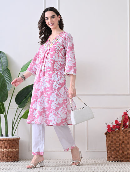 Sedona Geometric Silk-Blend Tunic Set with Gota Embroidery