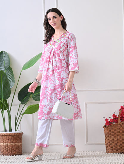 Sedona Geometric Silk-Blend Tunic Set with Gota Embroidery