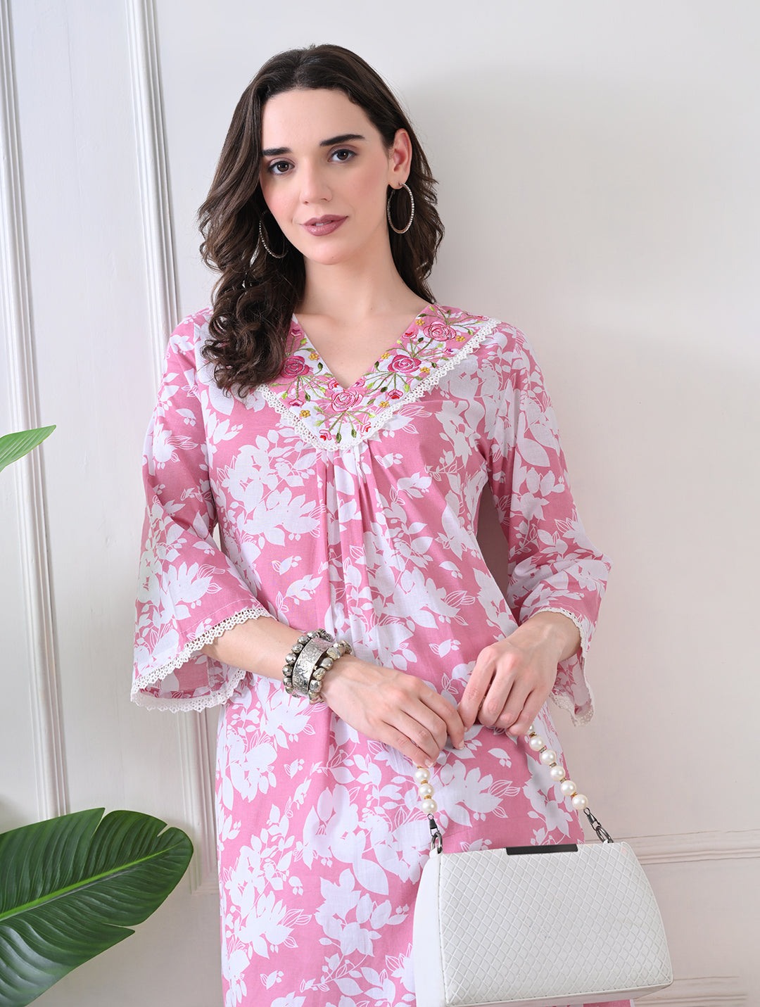 Sedona Geometric Silk-Blend Tunic Set with Gota Embroidery