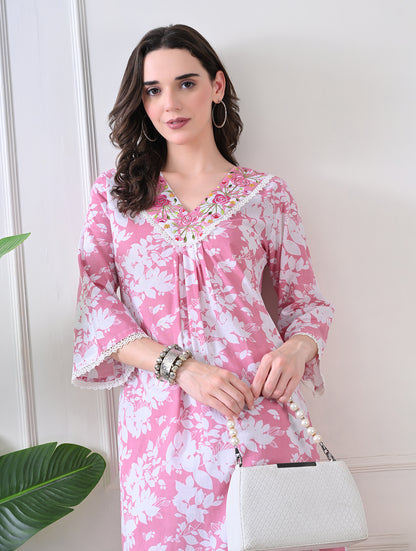 Sedona Geometric Silk-Blend Tunic Set with Gota Embroidery