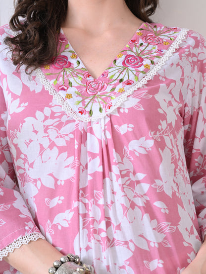 Sedona Geometric Silk-Blend Tunic Set with Gota Embroidery