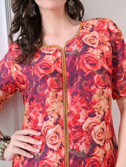 Espresso & Sand Geometric Kurta Set with Lace Accents