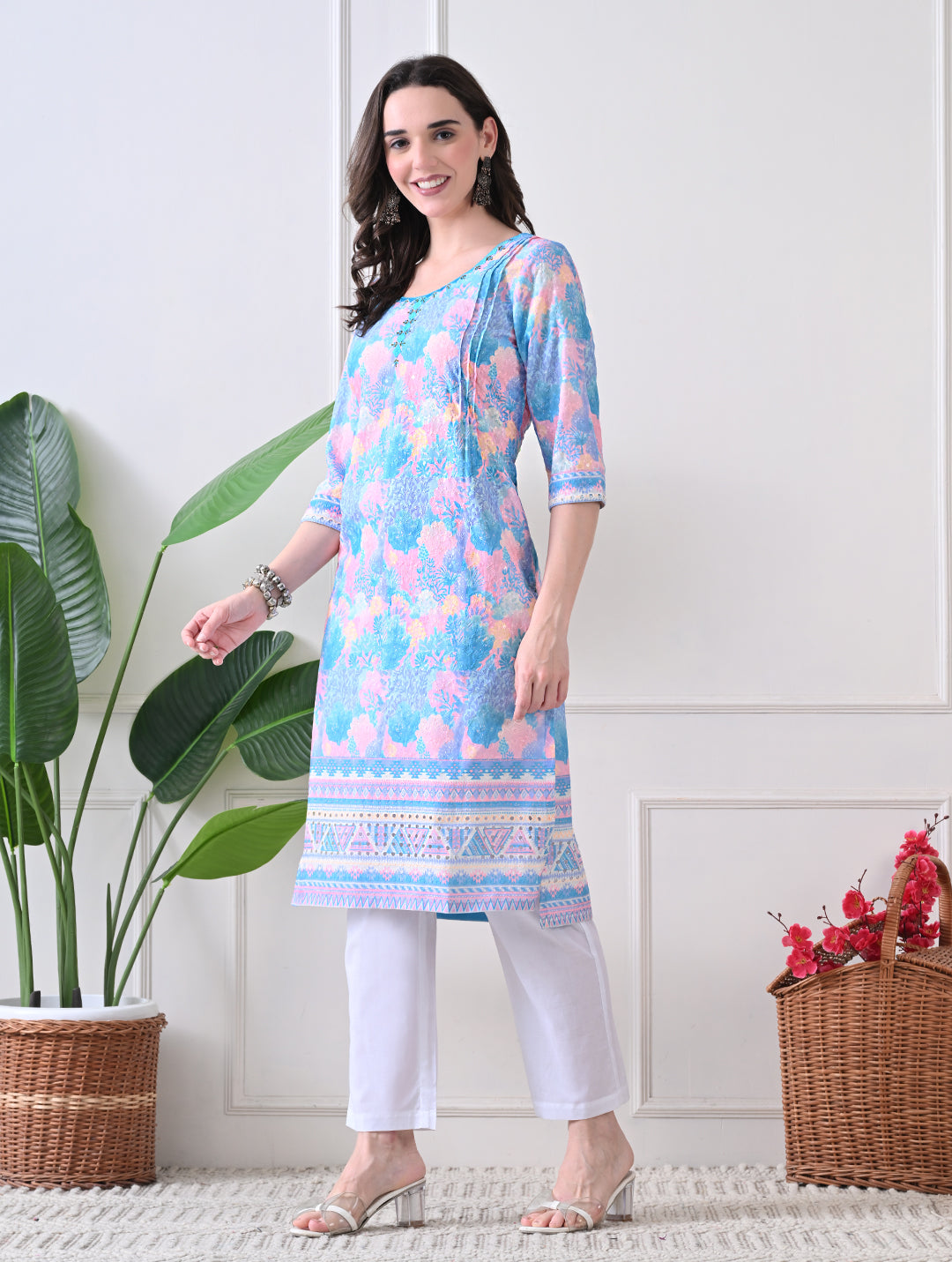 Cocoa Chevron Kurta Set with Gota Accents