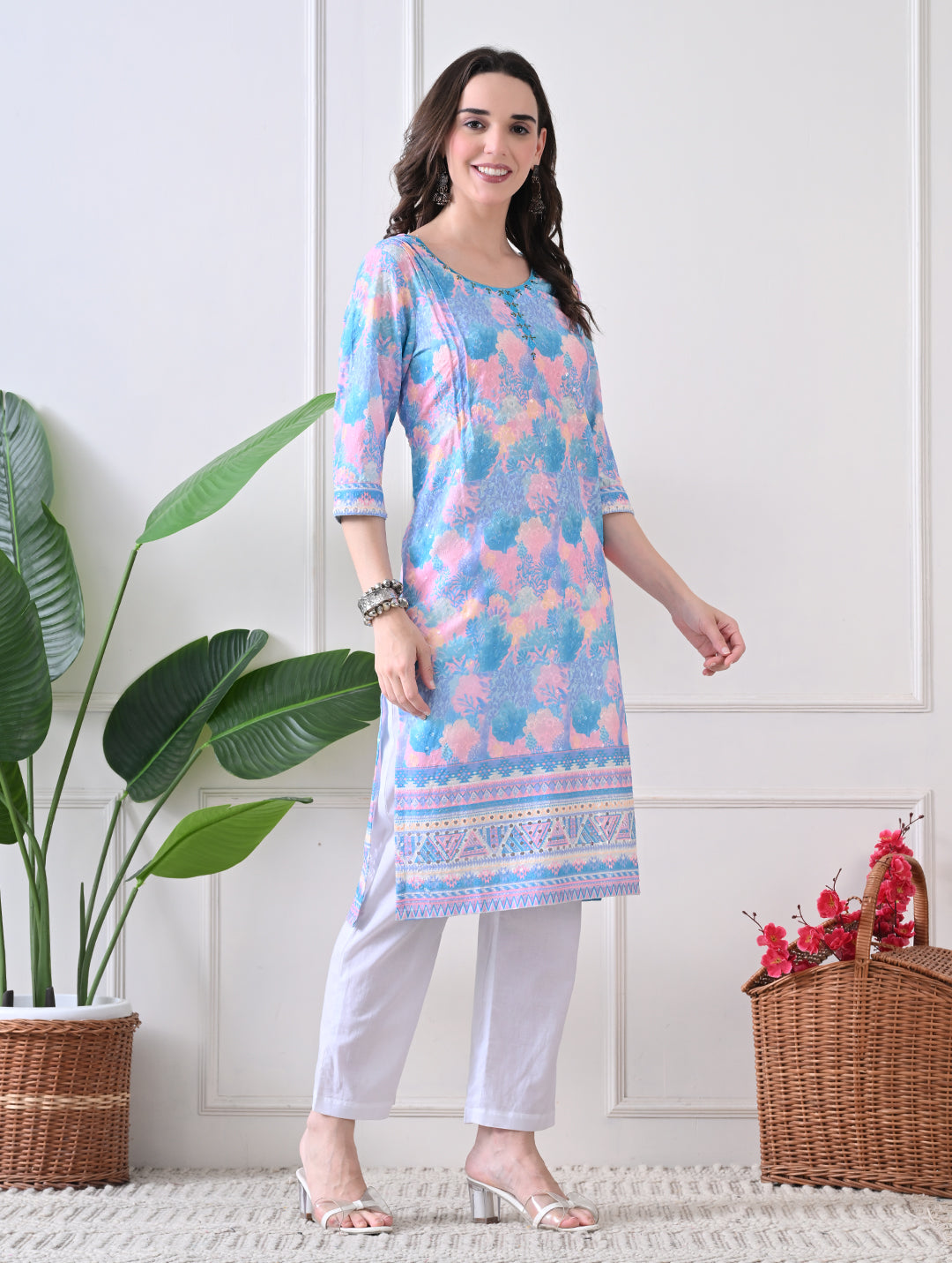 Cocoa Chevron Kurta Set with Gota Accents