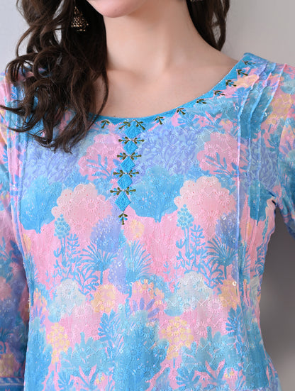 Cocoa Chevron Kurta Set with Gota Accents