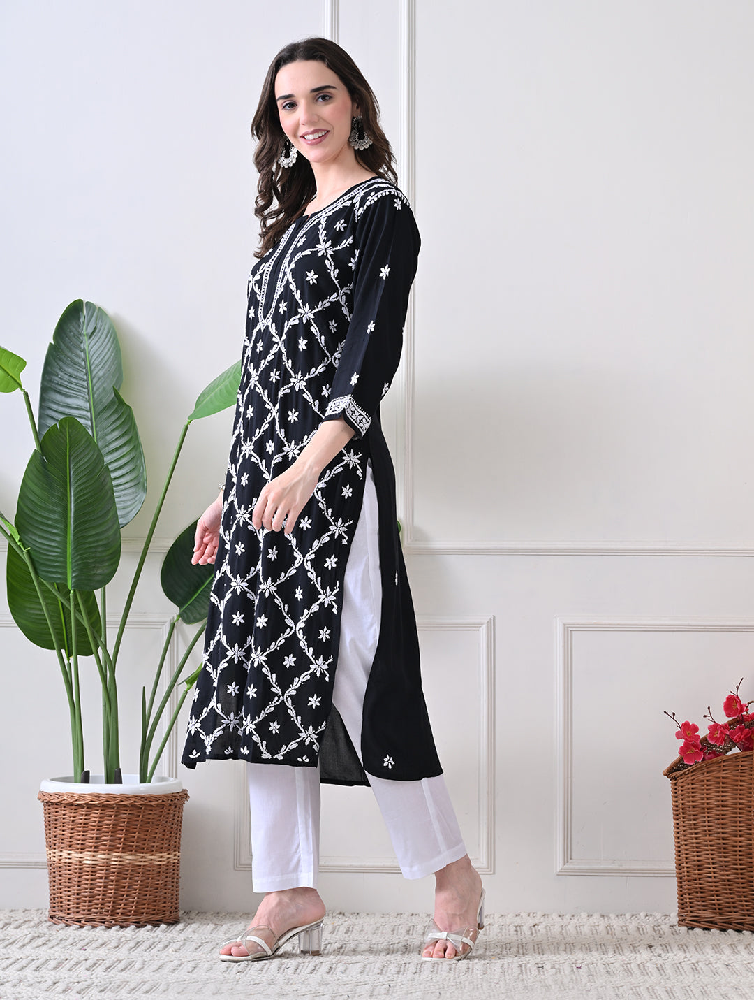 Midnight Bloom: Hand-Embroidered Kurta Set