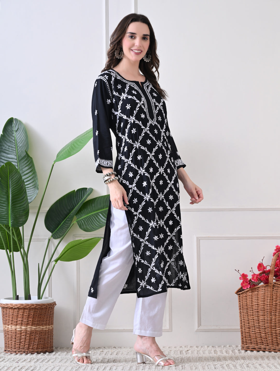 Midnight Bloom: Hand-Embroidered Kurta Set